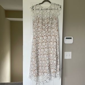 Eliza J White Asymmetrical Hem Midi Dress